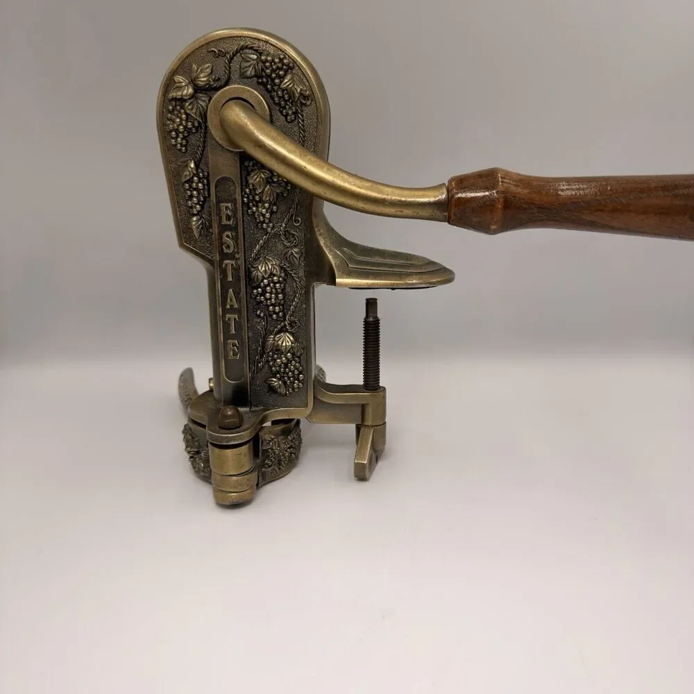 Vintage Estate Brass Clamp-On Wine Bottle Corker Tabletop Grapevine Opener